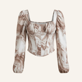 Mocha Marble Print Corset Top with Puff Sleeves