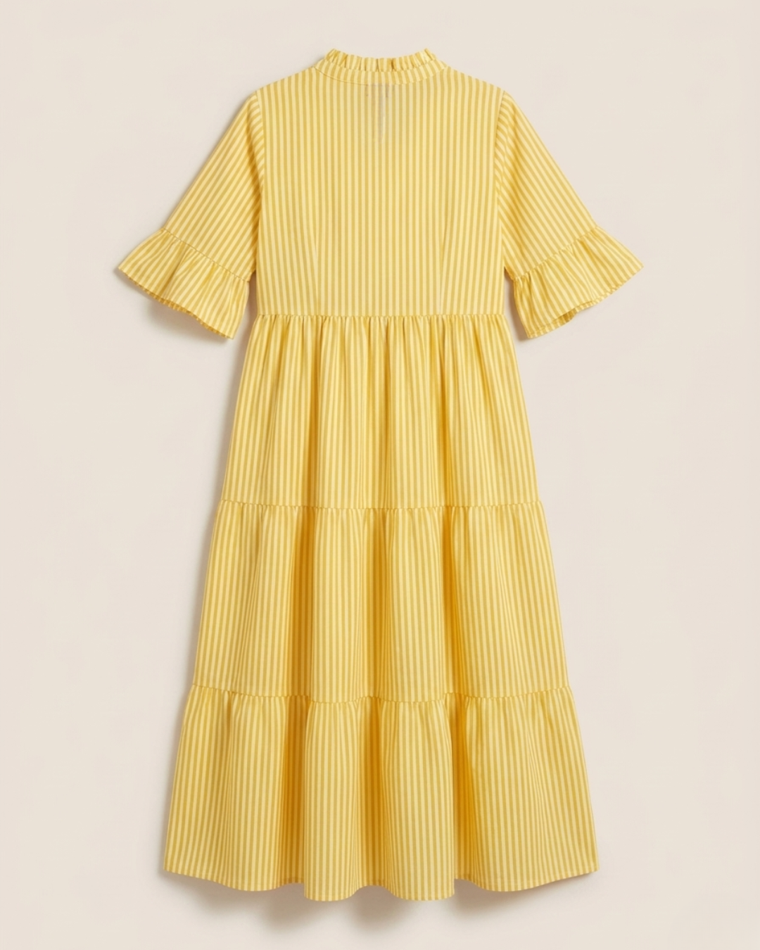 Yellow Striped Frill Maxi Dress