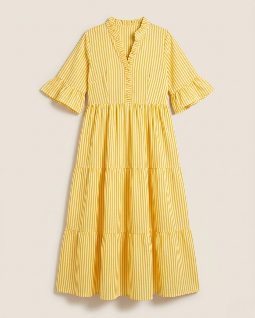 Yellow Striped Frill Maxi Dress
