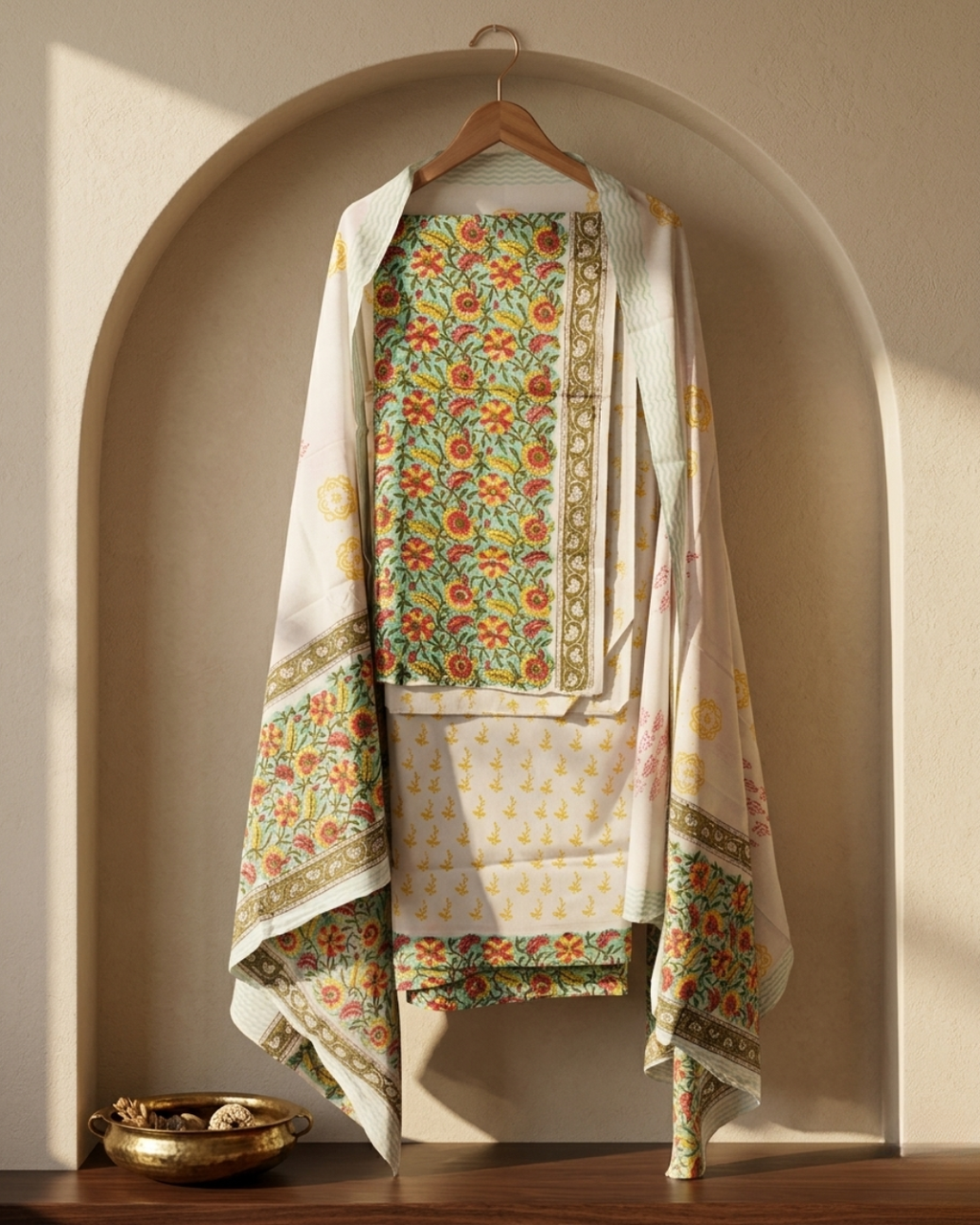 Cotton Kalamkari Unstitched Suit Set