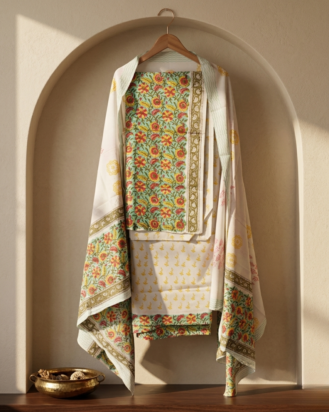 Cotton Kalamkari Unstitched Suit Set