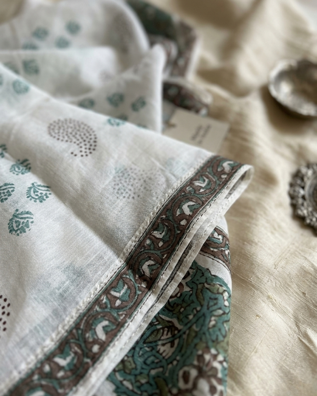 Sage Green Block Print Unstitched Suit Set