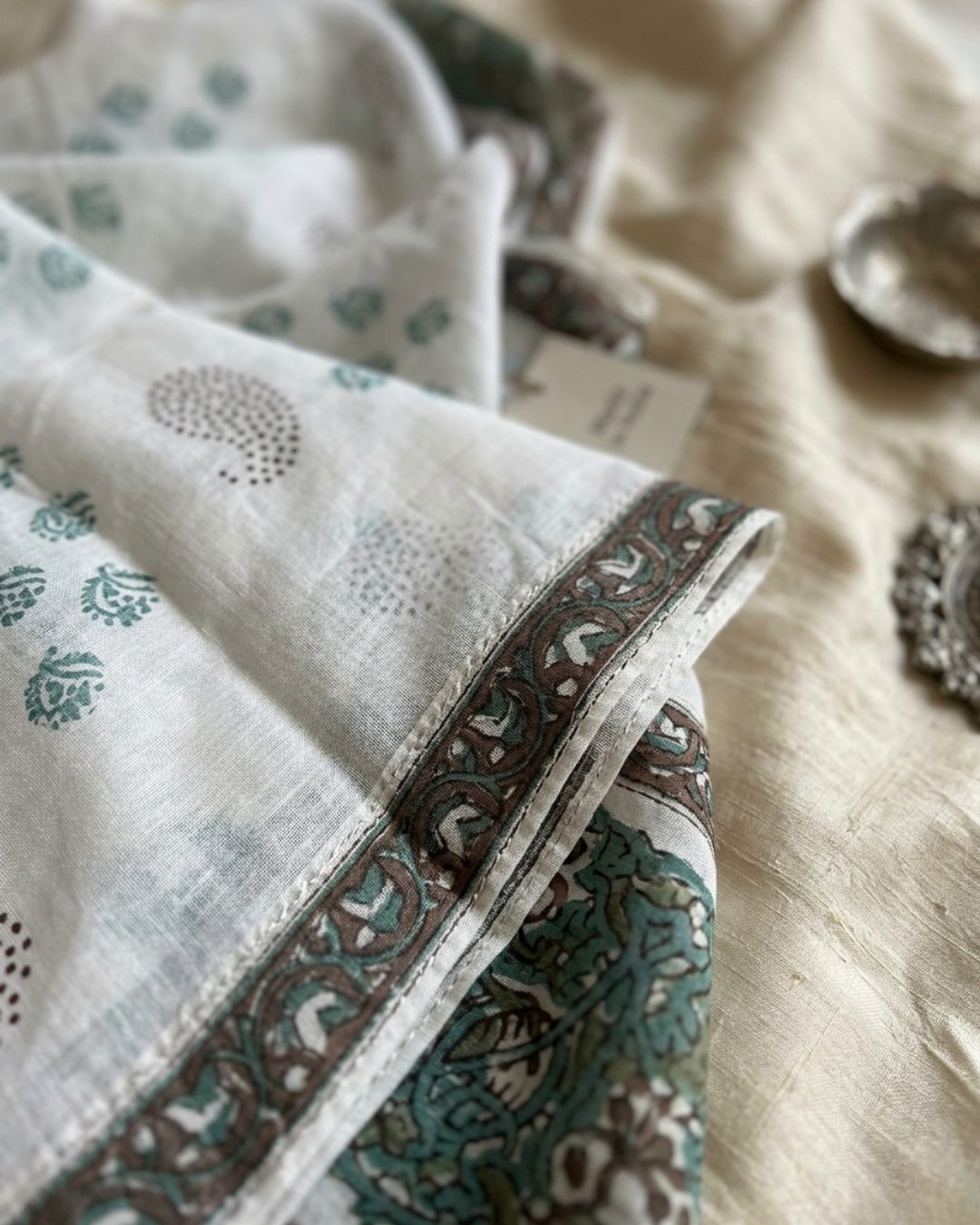 Sage Green Block Print Unstitched Suit Set