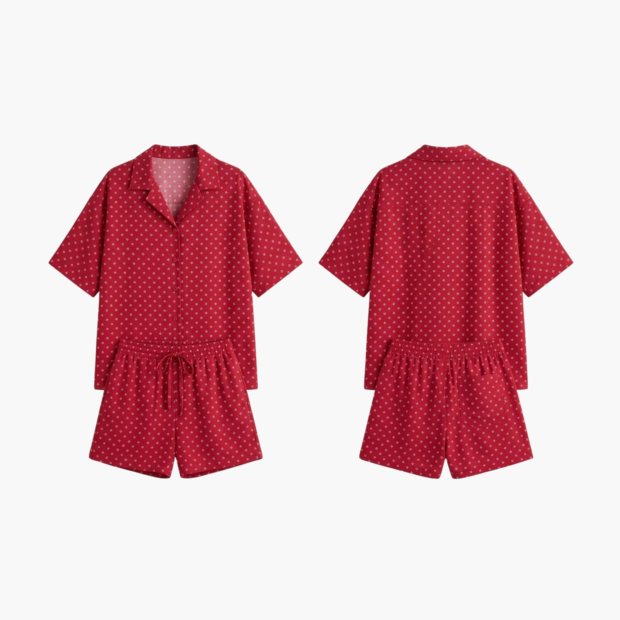 The Brahmi Studio Red Polka Dot Resort Collar Co-ord Set