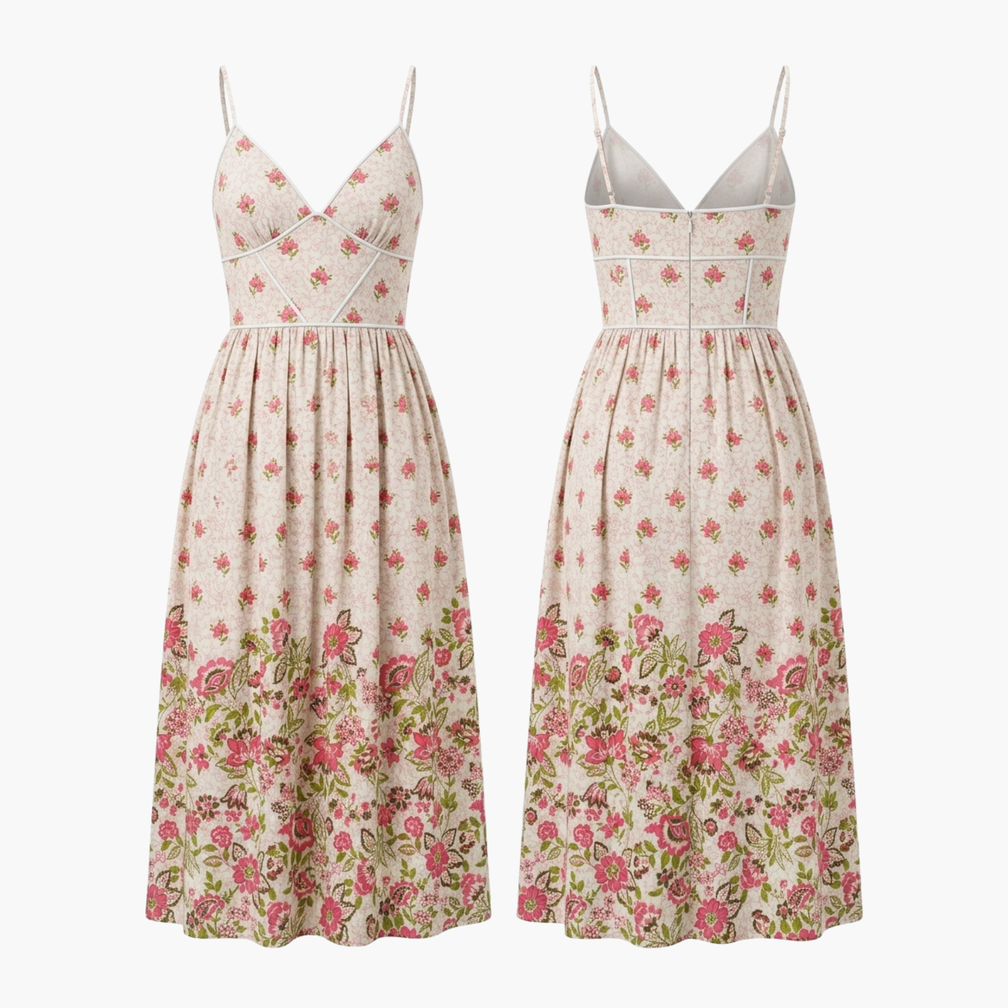 The Brahmi Studio Floral Border Print Cotton Midi Dress