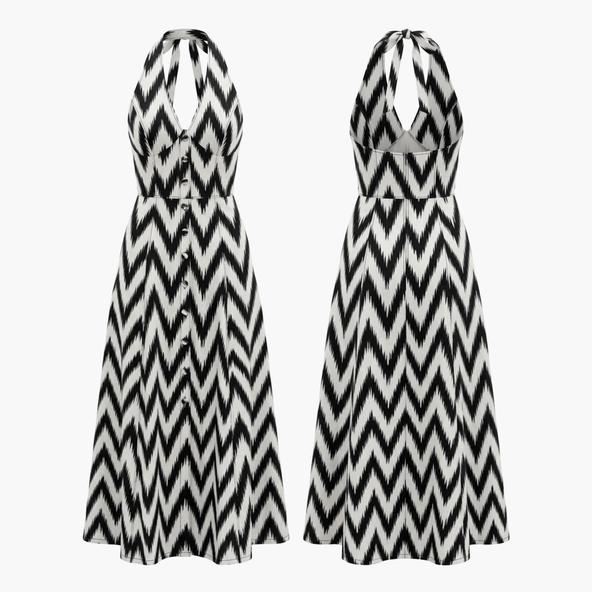 The Brahmi Studio Monochrome Halter Neck Maxi Dress