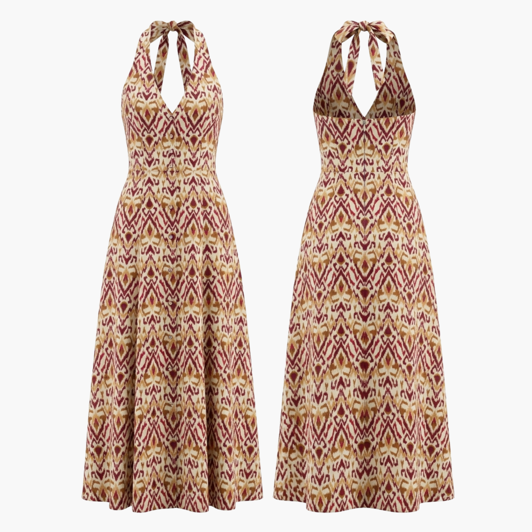 The Brahmi Studio Halter Neck Printed Vacation Maxi Dress