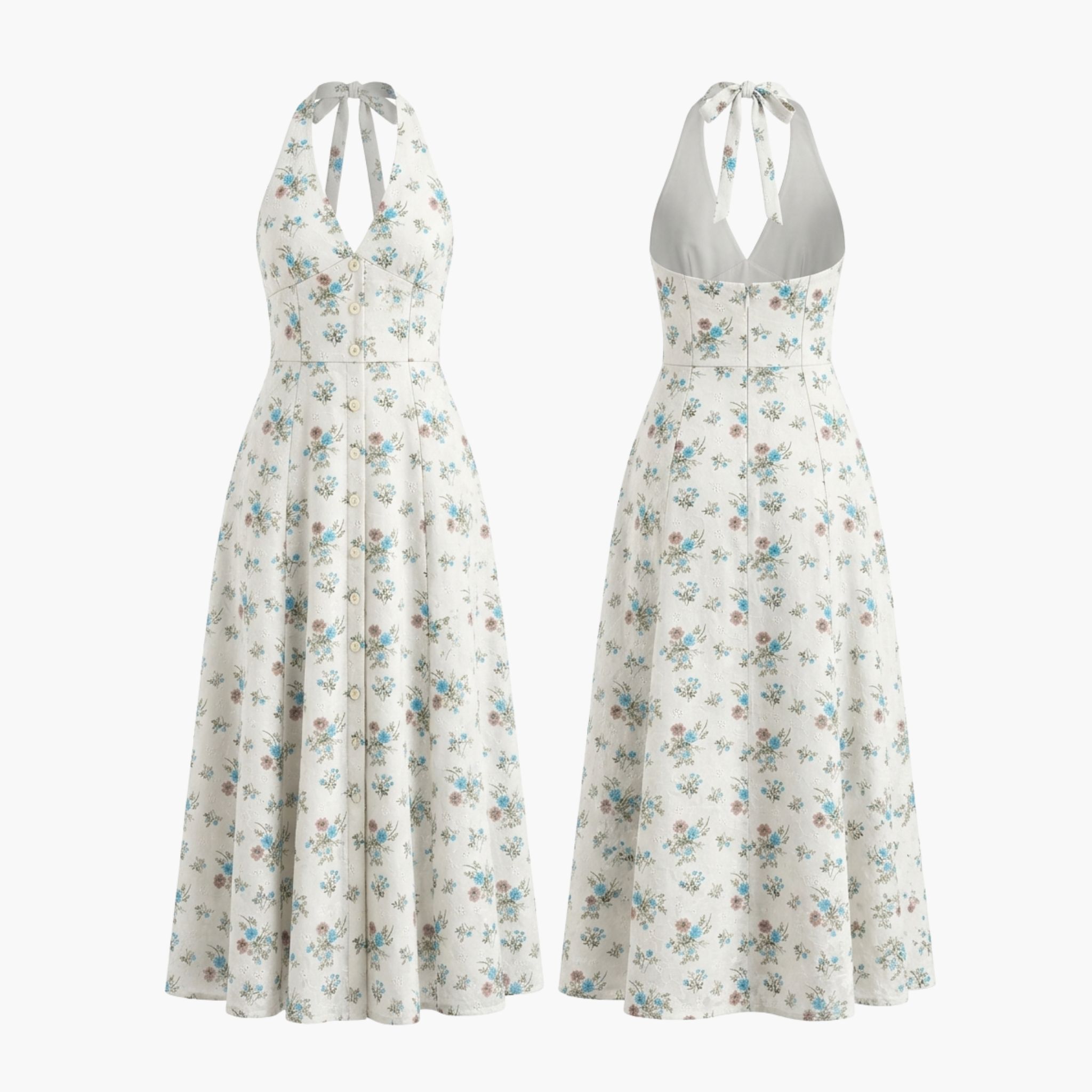The Brahmi Studio V-Neck Button Front Cotton Maxi Dress