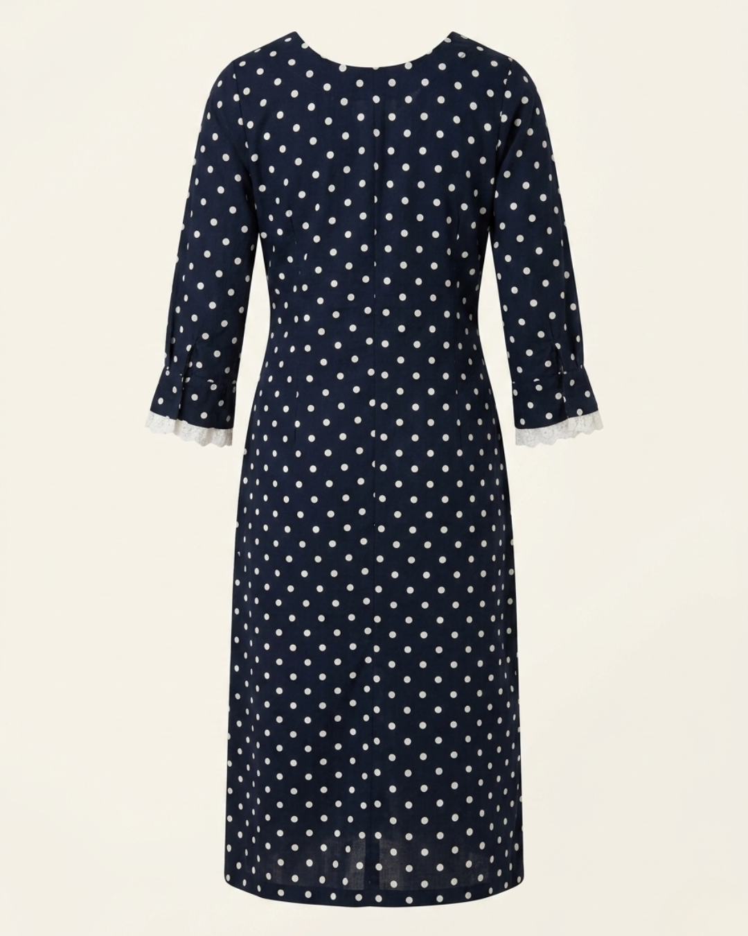 Premium Cotton Polka Dot Peter Pan Collar Dress Navy Blue – Back View