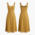 The Brahmi Studio Sweetheart Neck Button-Front Midi Dress