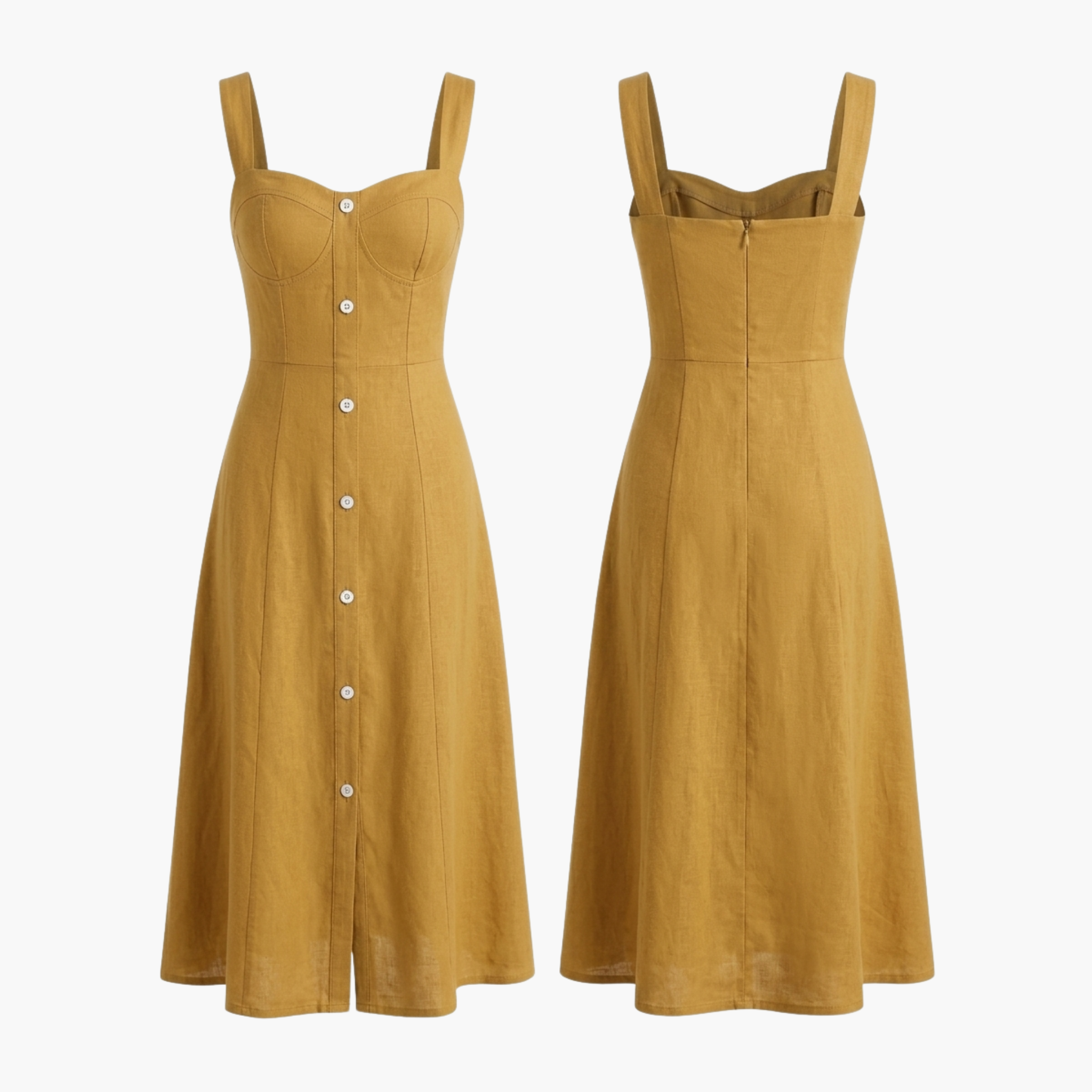 The Brahmi Studio Sweetheart Neck Button-Front Midi Dress