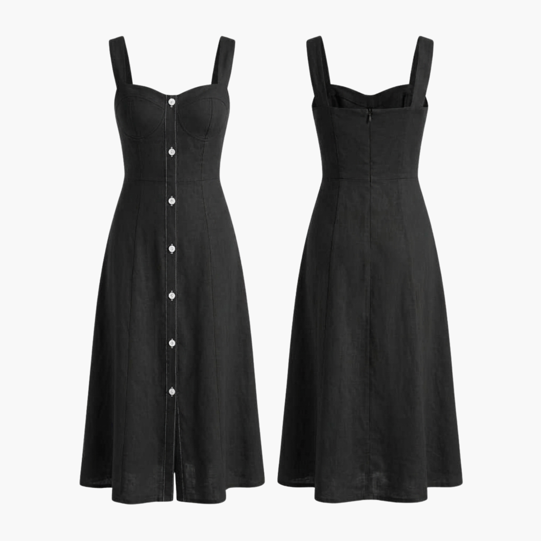 The Brahmi Studio Sweetheart Neck Button-Front Midi Dress