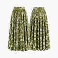 The Brahmi Studio Olive Floral Button-Front Midi Skirt