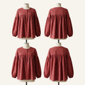 AmiNa - Rust Red Block Print Cotton Balloon Sleeve Top