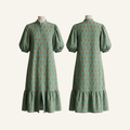 Teal Paisley Print Cotton Button-Down Midi Dress