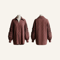 Maroon Block Print Pleated Sleeve Oversized Shirt