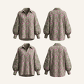 Olive Green Fish Print Pleated Sleeve Oversized Shirt