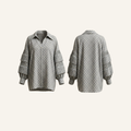 Grey Block Print Pleated Sleeve Oversized Shirt