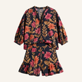 Navy Blue Tropical Floral Cotton Shorts Co-ord Set