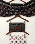 Hand Block Print Unstitched Suit Set in black and maroon Paisley pattern