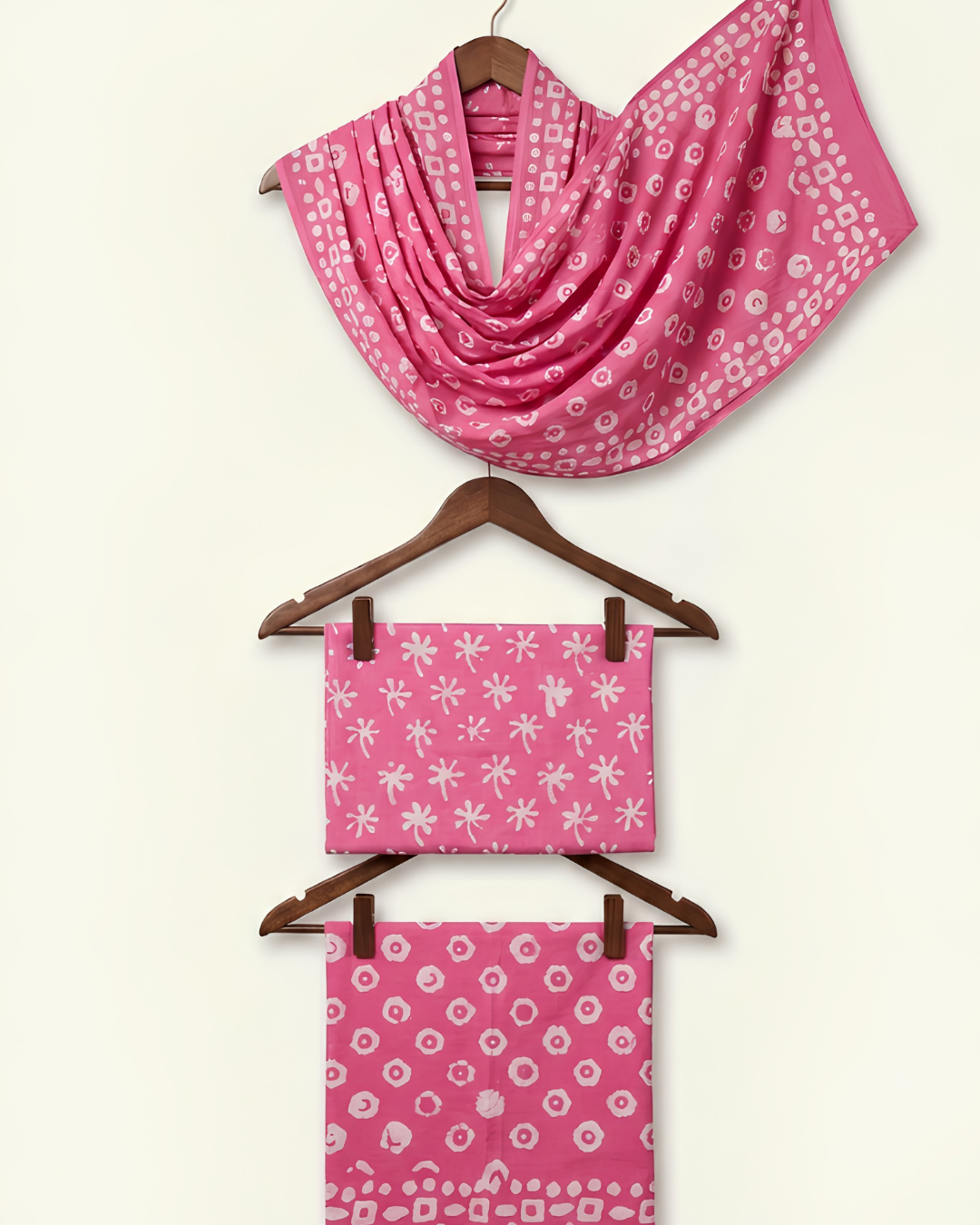 Bagh Hand Block Print Unstitched Suit Set in maroon and ivory geometric
